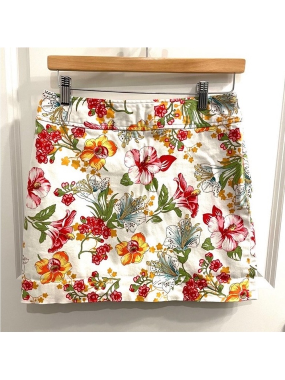 Rafaella Mini Skirt White Floral Print‎ StSide Zip Straight Pencil Womens Size 6